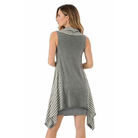 BCBGMaxazria Gray White Striped Sleeveless Open Front High Low Duster Cardigan - Picture 4 of 15